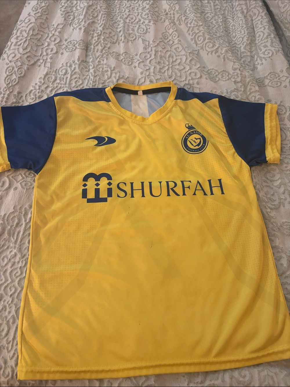 Al Nassar FC, Ronaldo #7 Yellow and Navy Soccer Jersey, boys (8-10 yrs) - Picture 5 of 5